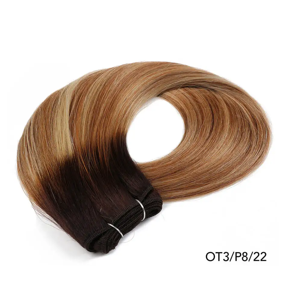 Настоящая красота Remy человеческие волосы прямые Balayage Волосы Уток 2"-26" Dip окрашенные цвета бразильские накладные волосы выделены/медовый блонд - Цвет: OT3-P8-22