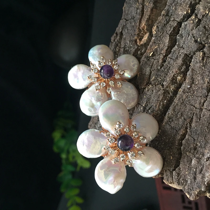 

Natural Fresh Water Baroque Pearl Lapis Lazuli Flower 925 Sterling Silver Stud Earring For Women Fine Jewellery G098