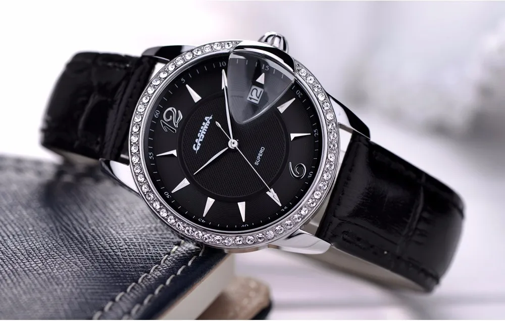 CASIMA моды Eleglant кожаный ремешок для часов Нержавеющая сталь Водонепроницаемый календарь Для женщин часы со стразами для подарка 2631
