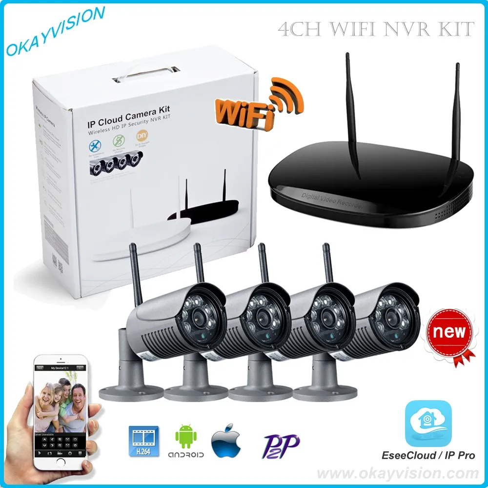 P2P WIF NVR KIT,720P 4ch HD Wireless NVR kit Outdoor IR Night Vision IP