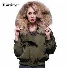 Женское зимнее пальто большой енот высокого качества с меховым капюшоном куртка-бомбер ветровка женские куртки одежда парка