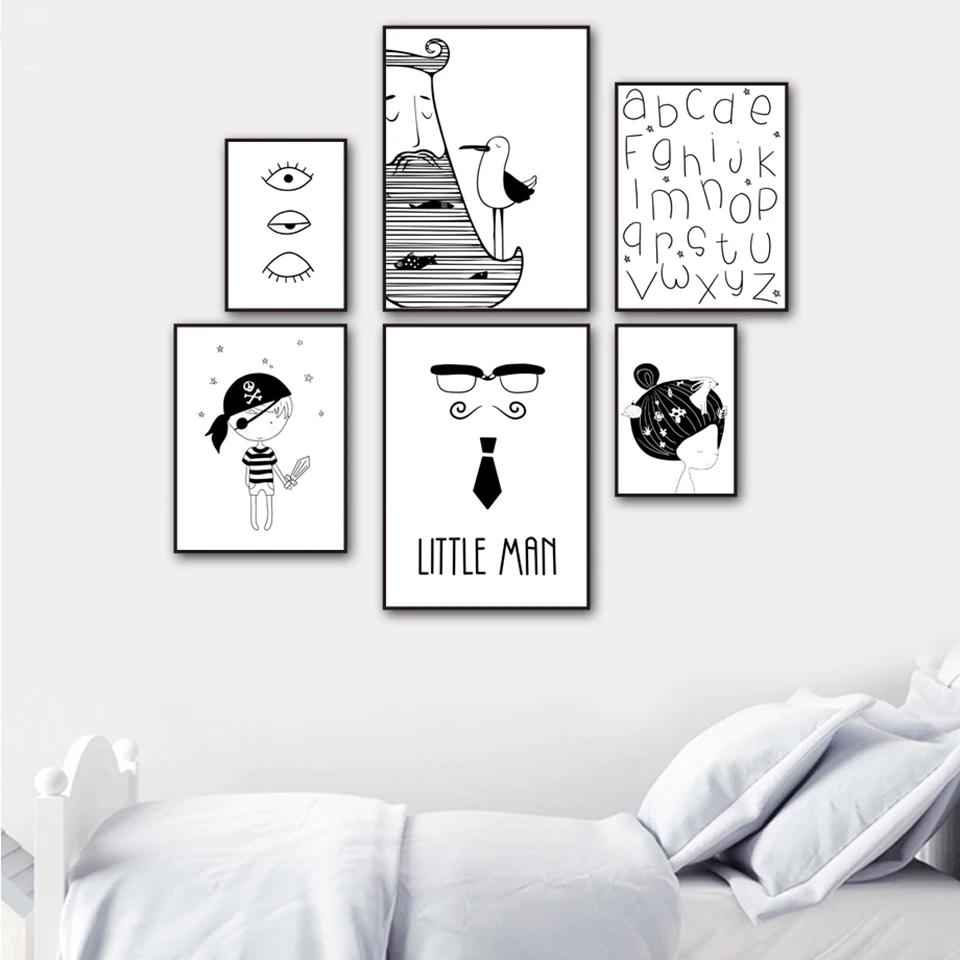 AFFLATUS-Boy-Girl-26-Letters-Nordic-Poster-Wall-Art-Print-Canvas-Painting-Black-White-Wall-Pictures