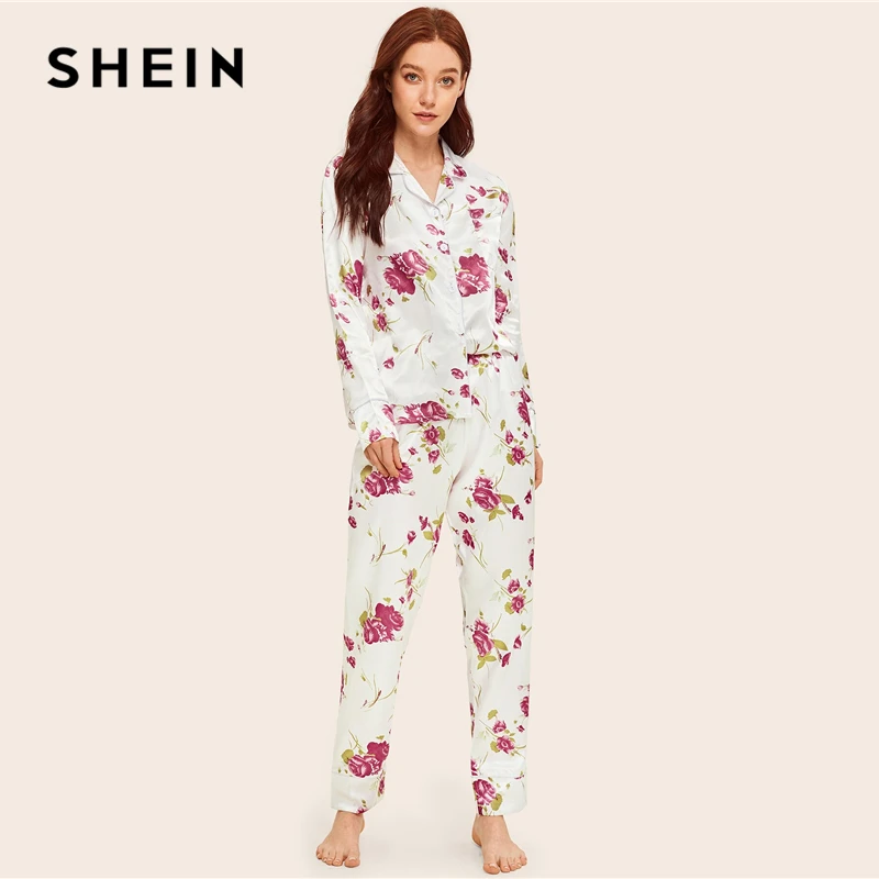 Женский Атласный пижамный комплект SHEIN комплекты с длинными карманами и