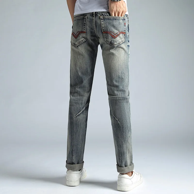 Fashion Ripped Jeans For Men Retro Distressed Patchwork Bootcut Mens Jeans Casual Small Feet Denim Jeans Mj017