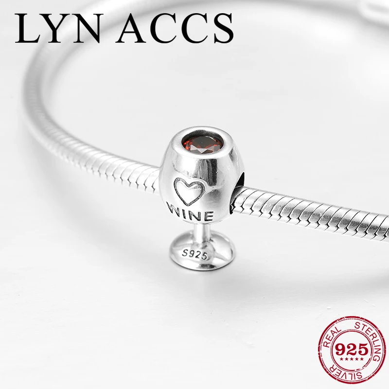 

Hot 925 Sterling Silver Bead Red Clear Zircon Wine Glass Metal Beads Jewelry Making Fit Original Pandora Charm Bracelet DIY