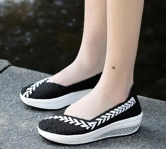 2017 New fitness slimming font b shoes b font women Elastic band woven casual font b