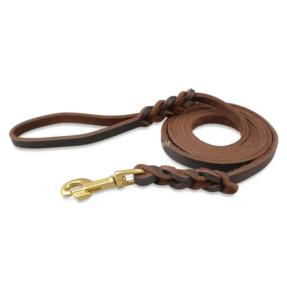 Genuine Leather Dog Leash Dogs Long Leashes Braided Pet Walking Training Leads Brown Black Colors For Medium Large Pet 