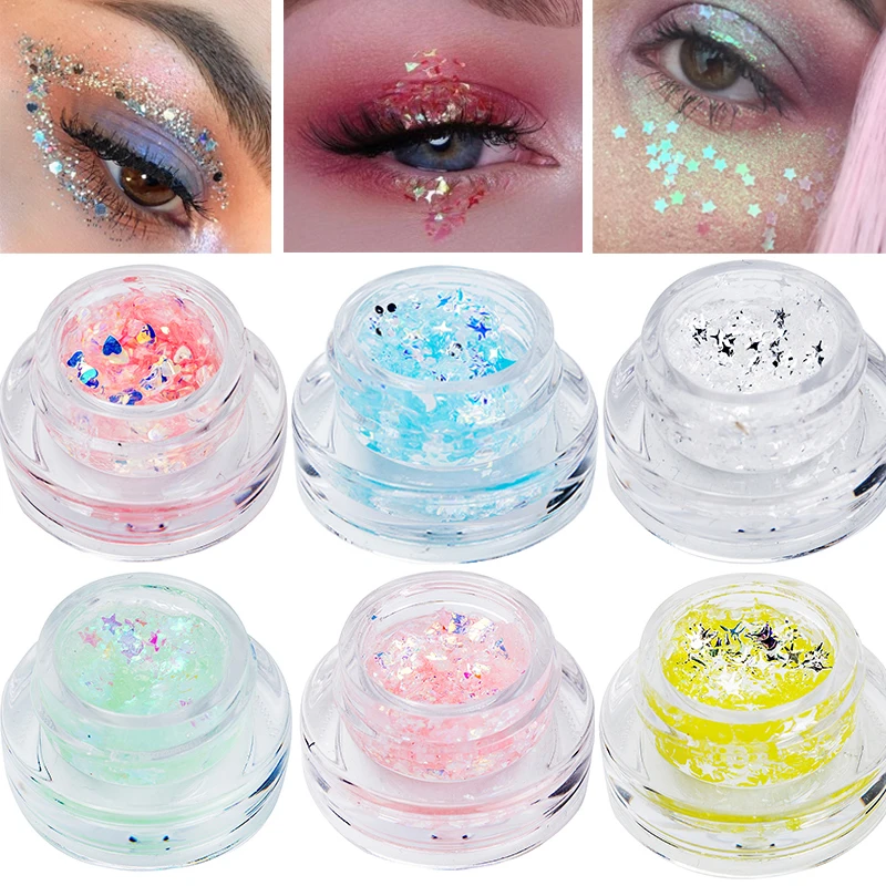 

New 2018 Gel Glitter for Face Body Flash Heart Loose Sequins Glitter Tattoo Gel Waterproof Blue Pink glitter olhos shadow makeup