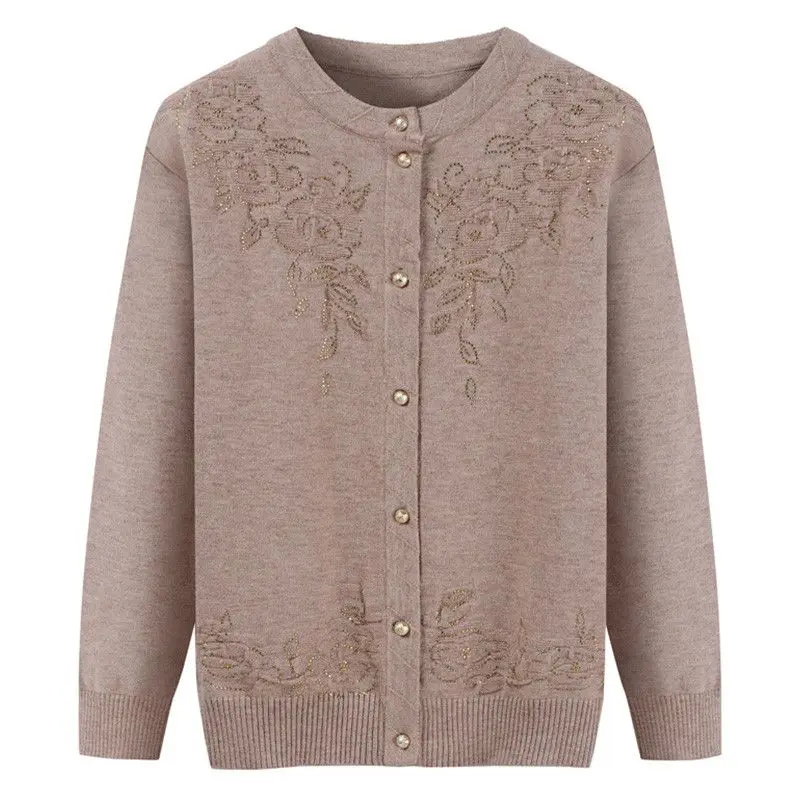 

2019 Spring Autumn Female Casual O-Neck Cardigan Women Slim Long Sleeve Thin Sweater Middle-Aged Flowers Tops Plus Size 4XL A267