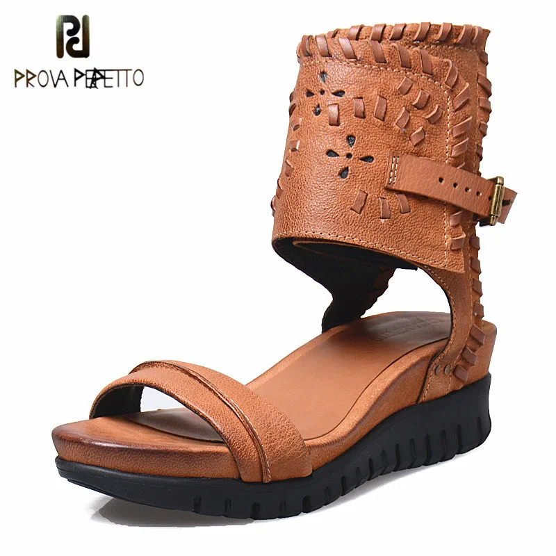 

Prova Perfetto 2018 Wedge Shoes Sandals New designer Thick Bottom Buckle Strap Sandals Peep Toe Platform Rome Style female Shoes