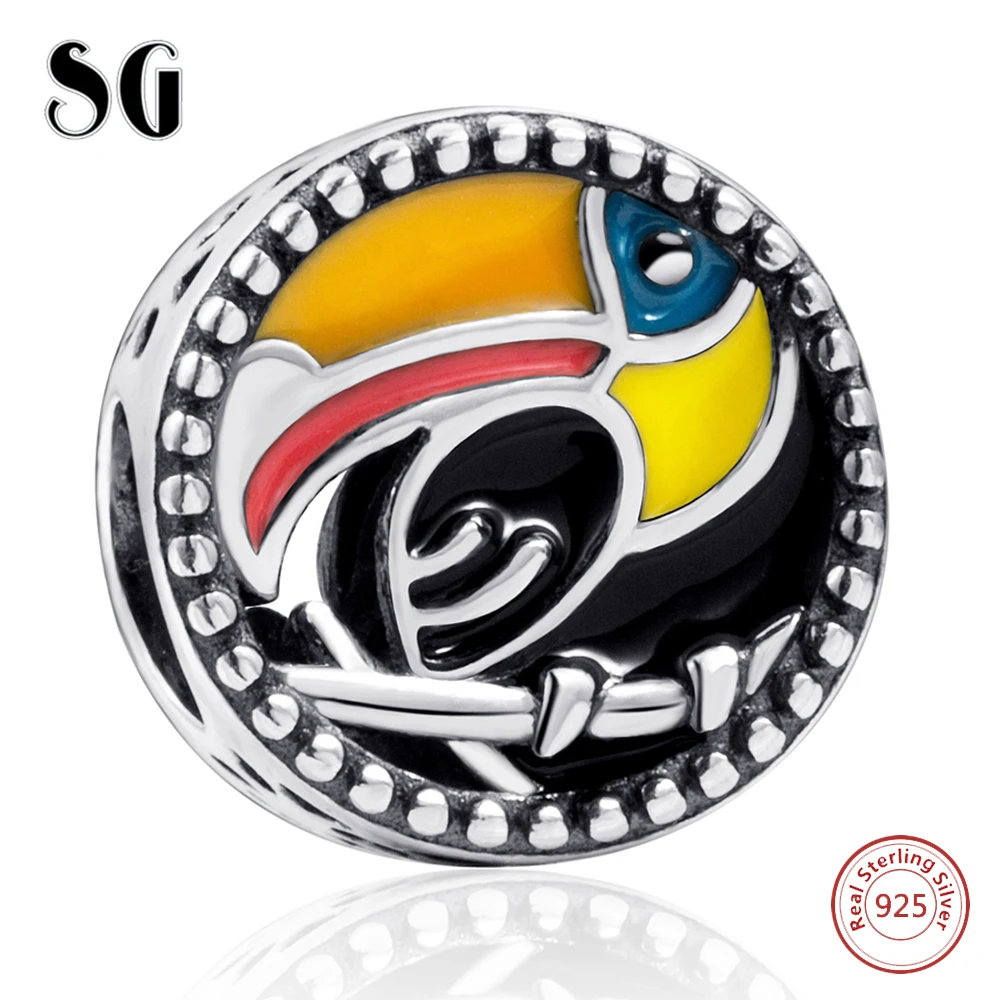 

Woodpecker Enamel Charms Bead Girl Toco Toucan Bird Charms 925 Silver Beads Fit Authentic European Bracelet Women Jewelry gifts