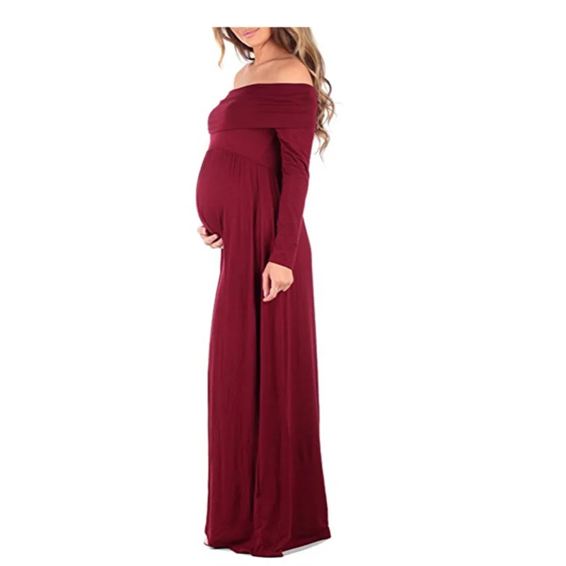 Maternity Long Dress For Photo Shooting  Maternty Photography Props Short Sleeve Shoulderless Pregnant Clothes