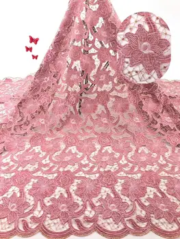 

African Lace Fabric Pink Nigerian Lace Fabric Bridal 2019 High Quality Velvet Net Tulle Lace Fabric For Wedding Party