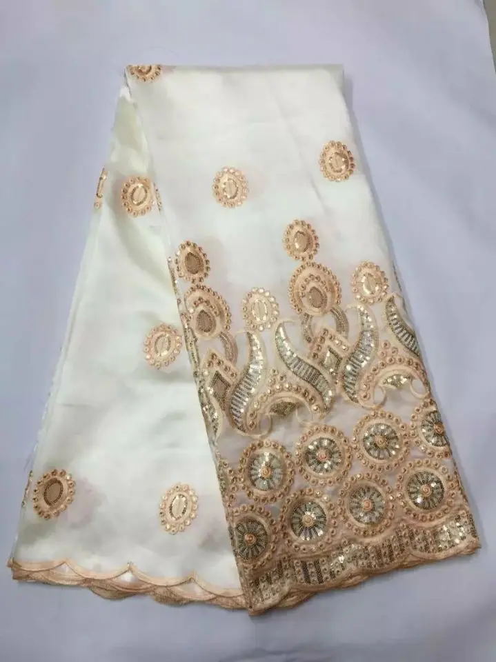 

5 Yards/pc High quality white George lace fabric with small gold sequins flower african cotton lace for clothes JG3-1
