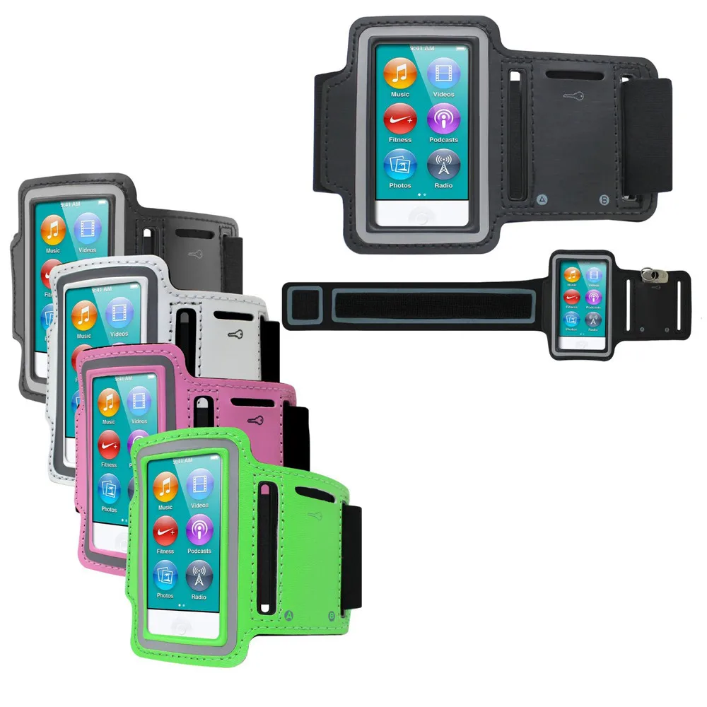 Reflective Border Running and Exercise Workout Armband Case for iPod Nano 8th and 7th Generation Devices with Adjustable Sport Arm Band Touch Screen Protection and Key Holder Jet Black 
