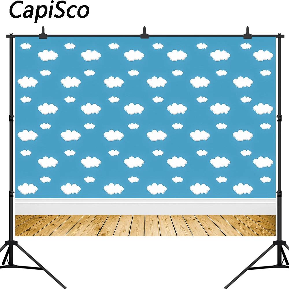 

Capisco Blue Sky Clouds Backdrop Cartoon Kids Birthday Party Decorations Toy Story Photo Booth Background Dessert Table Banner