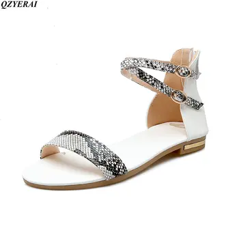 

QZYERAI 2018 new summer women's sandals 100% cowhide comfort women's shoes sandals sizes 34-43