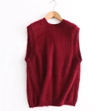 Круглый Классический воротник свободный облегающий негабаритный натуральный норковый кашемировый свитер жилет tbsr646