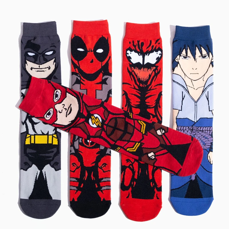 

(Five Pairs) Batman Flash Sasuke Deadpool Avengers Autumn Winter Socks Stockings Men Cosplay Accessories Christmas For Leisure