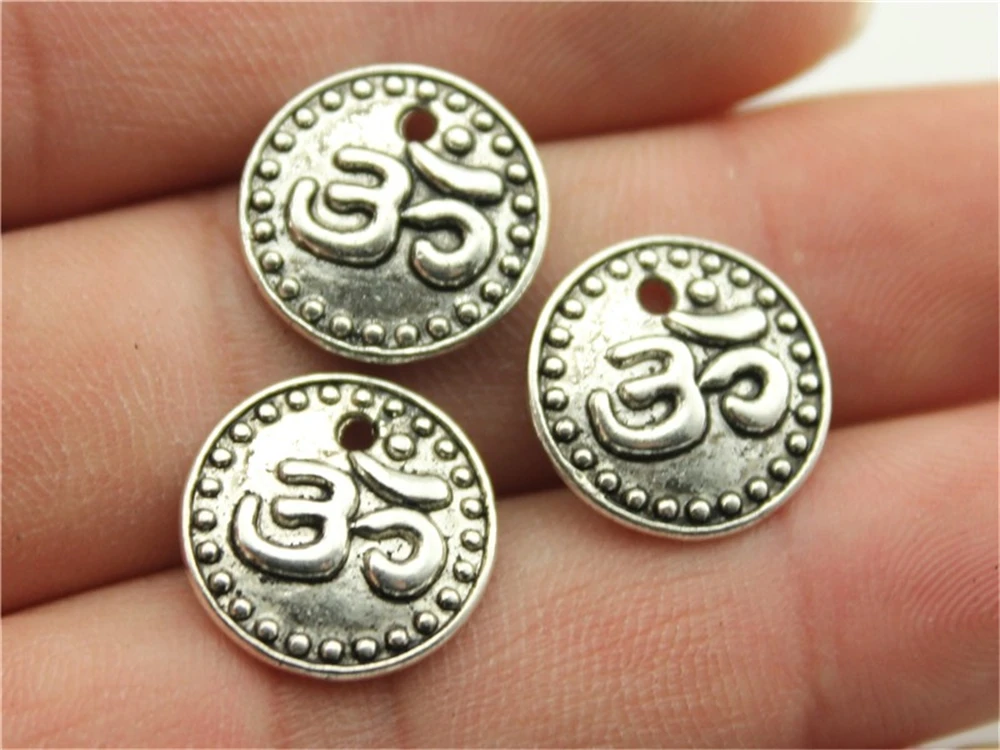 WYSIWYG 10pcs 15mm Antique Silver, Antique Bronze Double Sided Round Om