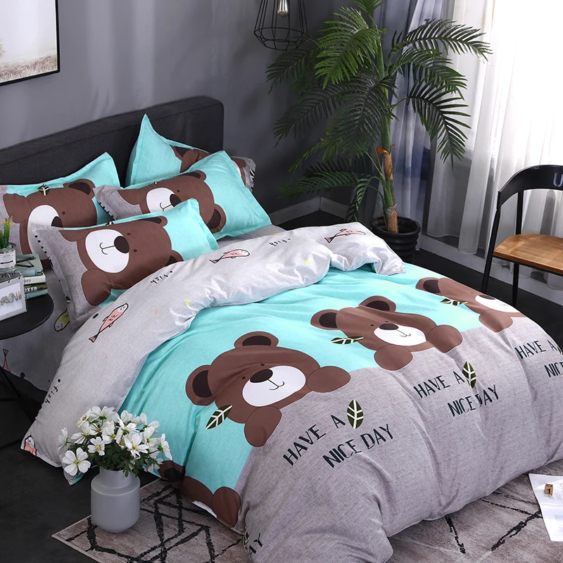 

Coffee Color Bear Pattern Polyester Cartoon Bedding Bed Linen Bed Sheet Duvet Cover Pillowcase 3/4pcs Bedding Sets/Queen Size