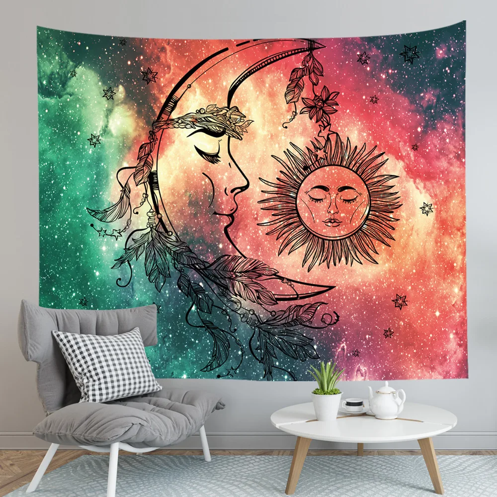 Hippie Boho Mandala Tapestry Wall Hanging Ouija Psychedelic Tapestry Moon Starry Sky Colorful Decor Bedroom Wall Carpet Blanket