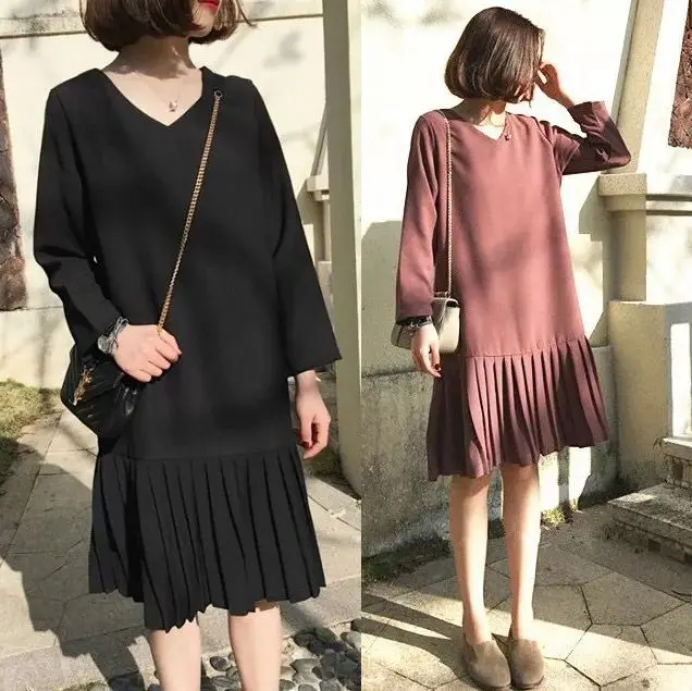 

2019 Spring New Postpartum Mother Breastfeeding Dress Maternity Nursing Loose Clothing Pleated Knitted Lactation Pullovers Sweet