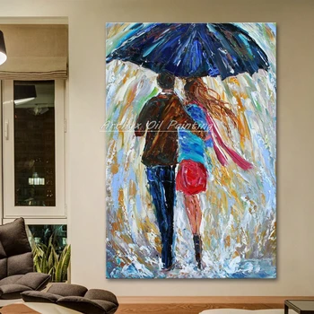 

Arthyx Art Hand Painted Knife Figure Canvas Oil Paintings Modern Wall Art Lovers In The Rain Pictures For Living Room Home Decor
