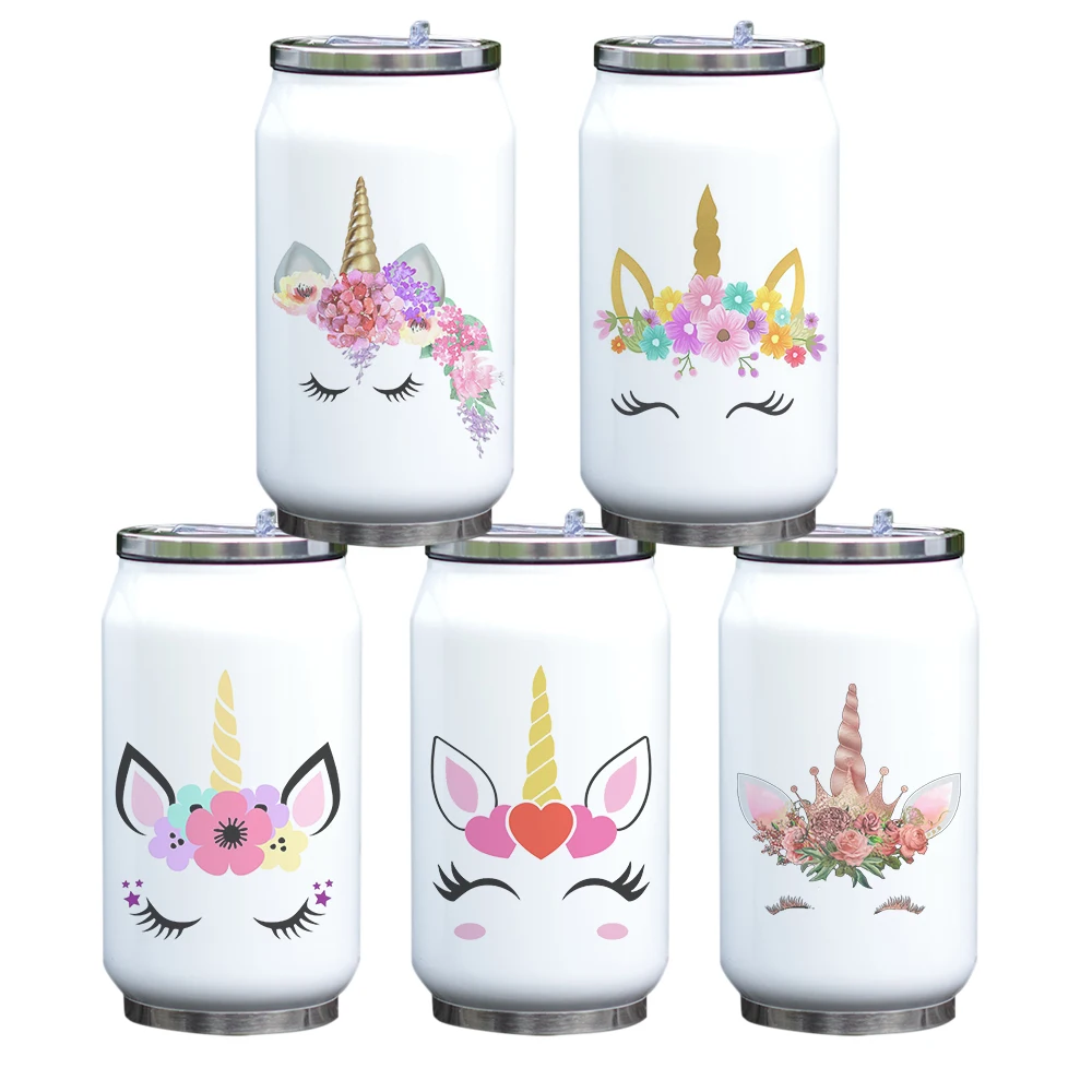 

Gift for Kids 300ml Vacuum Flask Unicorn Printing Designed Insulated Stainless Steel Water Bottle Cool Coke Shape Thermos