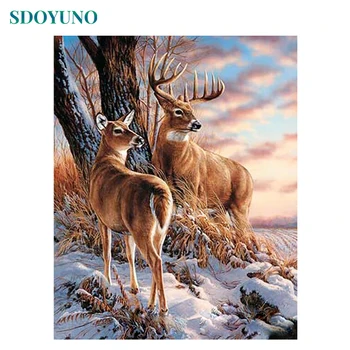 

SDOYUNO Frame Deers DIY Painting By Numbers Animals Hand Painted On Canvas Drawing By Numbers Modern Wall Art Picture 40x50cm
