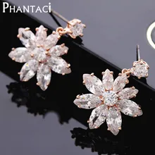 Brand Designer High Quality Genuine Gold Plated AAA Cubic Zirconia Stud Earrings Crystal Flower Stud Earring For Women’s Jewelry