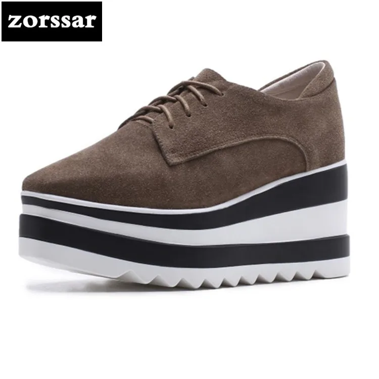 

{Zorssar} 2018 NEW Genuine Leather casual suede womens shoes heels Wedges High heels pumps fashion women Platform shoes