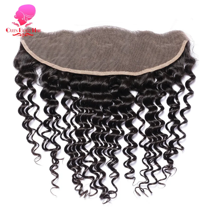 

QUEEN BEAUTY 130% Density Ear To Ear Lace Frontal Closure Deep Wave Brazilian Remy Human Hair Frontal Bleached Knots Baby Hair