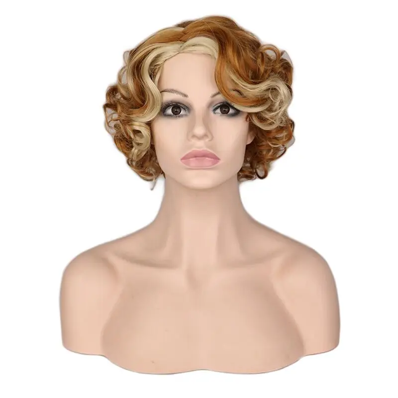 

QQXCAIW Women Short Curly Wig Blonde Brown Ombre Heat Resistant Synthetic Hair Wigs