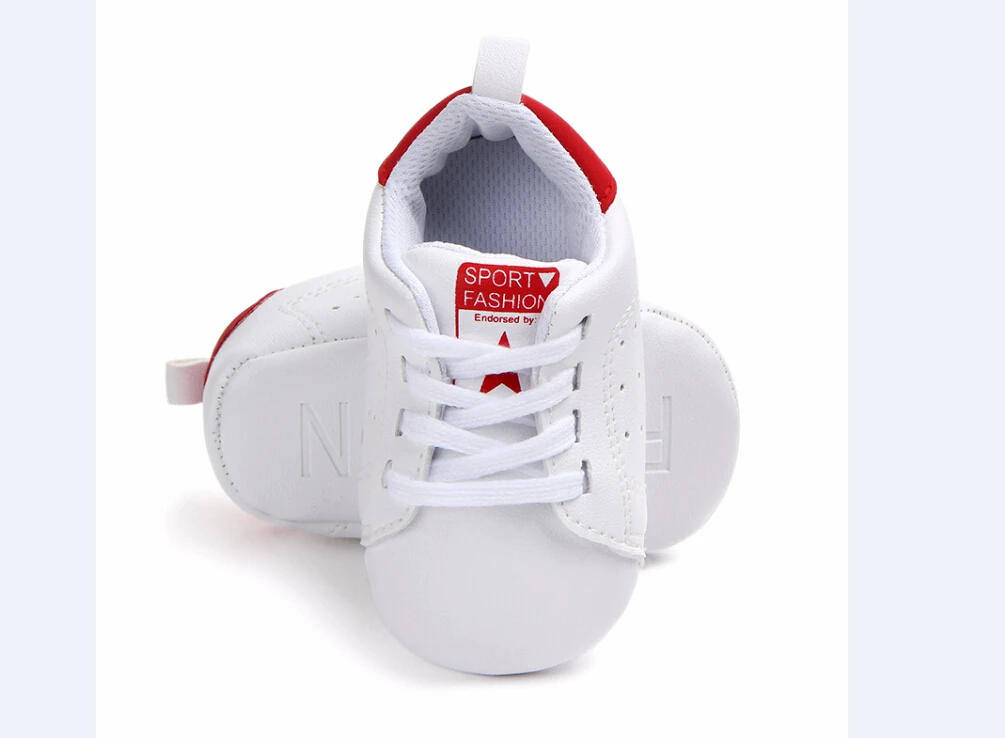 Newborn Baby Boys Girls Soft Sole Crib Shoes Sneakers Prewalker 0-18M - Цвет: Красный