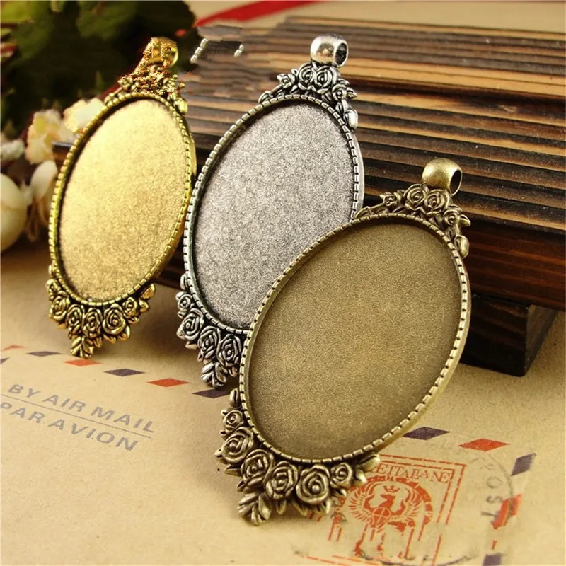 10pcs Antique Bronze Flower Pendant Charms Base Settings Cabochon Cameo