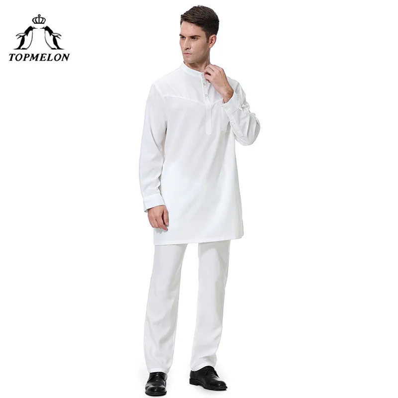 TOPMELON Qatar Kurta Арабский мусульманский ислам комплект одежды мужские juba thebe топы и брюки S-3XL размера плюс новая модная одежда