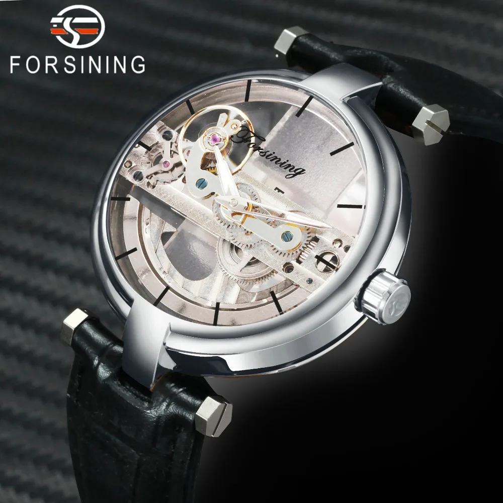 Best Seller  FORSINING Golden Bridge Watch Men Top Brand Luxury Auto Mechanical Transparent Case Genuine Leather
