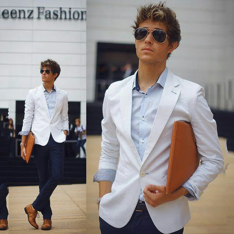 

White Business Costume Homme Latest Coat Pant Designs Terno Masculino Slim Fit Men Wedding Suits Blazers Groom Tuxedos 2Piece