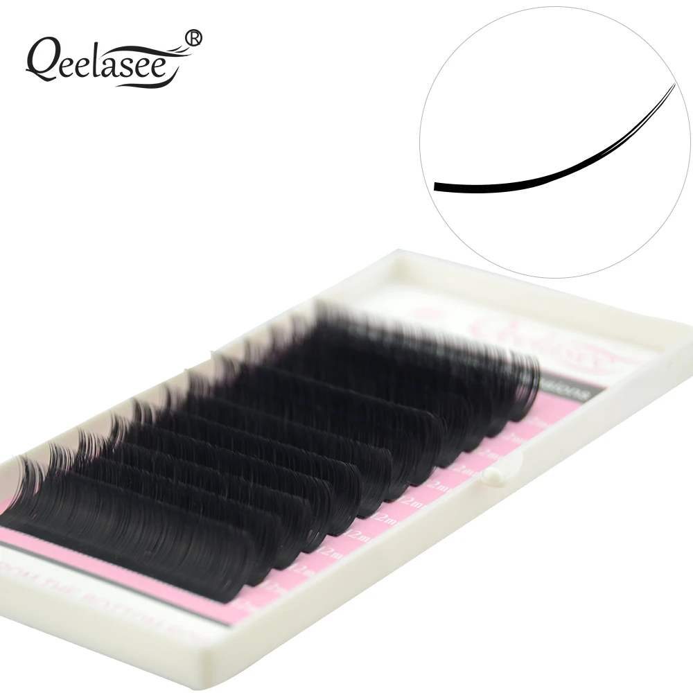 Qeelasee Flat Ellipse Eyelashes Split Tips Lashes 0.15 0.20 0.25Matte C D CC DD Black Color Super Soft Natural 6