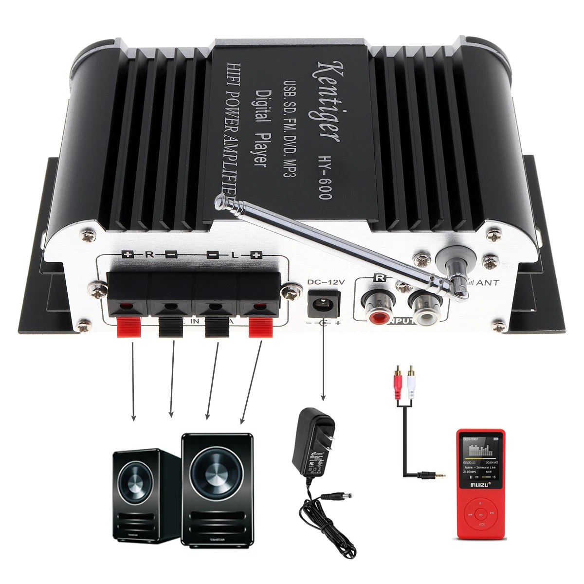 HY-600 2CH Hi-Fi автомобильный аудио усилитель мощности fm-радио USB MP3 стерео цифровой плеер U диск SD MMC карта fm-радио приемник для автомобилей