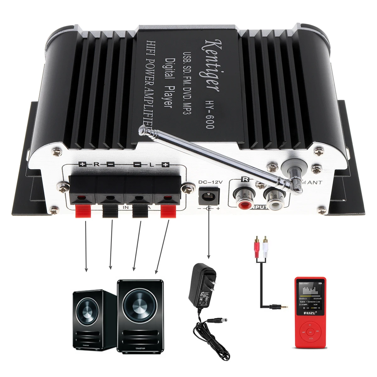 Áudio do Carro Amplificador de Potência Receptor de Rádio fm para Carros Hi-fi Rádio Usb Mp3 Player Digital Estéreo u Disco sd Mmc Cartão Hy-600 2ch fm 4 de potência fm rádio usb mp3 player