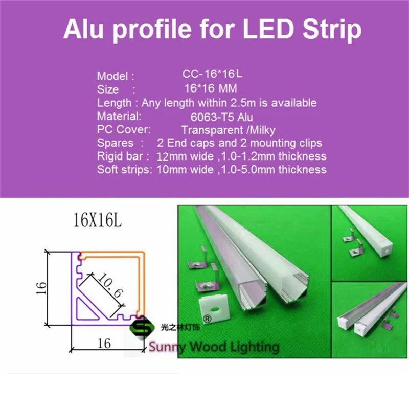 10 шт./партия 40 дюймов 90 Угловой алюминиевый профиль для 5050 светодиодные ленты, молочный/Прозрачный чехол для 10 мм pcb, светодиодные бар свет с полосой