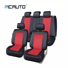 PIC AUTO Universal Full Set Car Seat Covers 3D Splicing Technology Mesh Fabric & PU Leather+Side Airbag Car interior Accessories