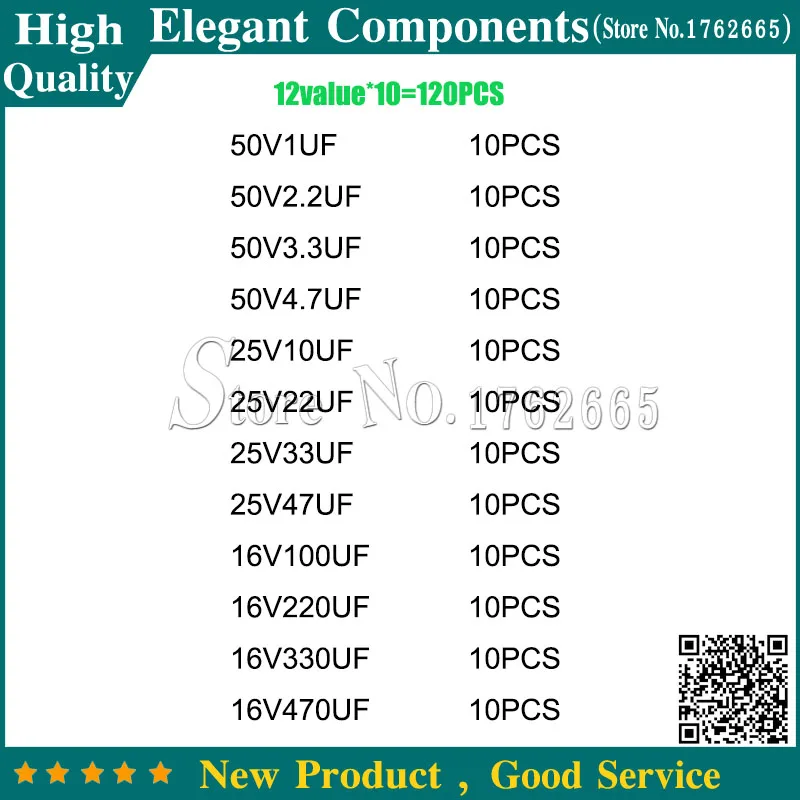 120 шт. 12 Значение электролитический конденсатор с алюминиевой крышкой, набор для Arduino 1 мкФ 2,2 мкФ 3,3 мкФ 4,7 мкФ 10 мкФ 22 мкФ 33 мкФ 47 мкФ 100 мкФ 220 мкФ 330 мкФ 470 мкФ