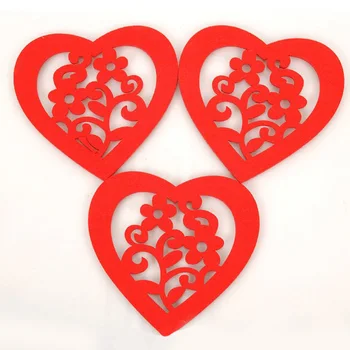 

12*11cm Romantic Red Heart Felt Cloth Cup Mat Cute Bowl Pad Coaster Valentine's Gift 50pcs/lot SH059