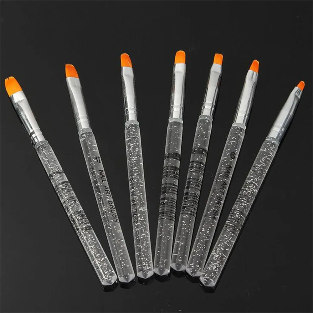 

High Quality Transparent Nail Pen 7pcs UV Gel Acrylic Crystal Design Builder Painting Nail Art Brush Pen Tool Set Beauty Makeup