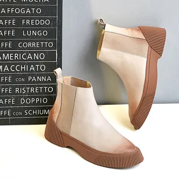 

GPOKHDS 2019 women ankle boots cow leather winter short plush slip on red color round toe high heels boots