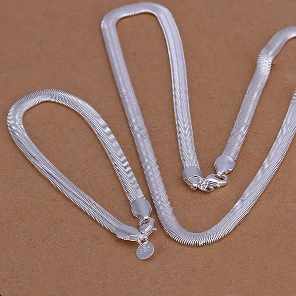 

S084 925 Hot Selling silver jewelry set, fashion jewelry set 6Mm Flat Snake Bone /ajoajava avgajmna