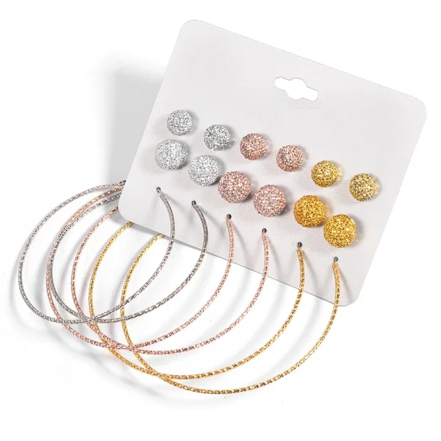 Bohemian Hoop Earrings For Women Fashion Rhinestones Ball Bohemian Hoop Earrings For Women Fashion Rhinestones Ball Party Costume Jewelry 9pair Sets